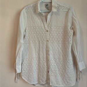 ZoZo White Eyelet Button-Front Women's Shirt medium cotton and silk